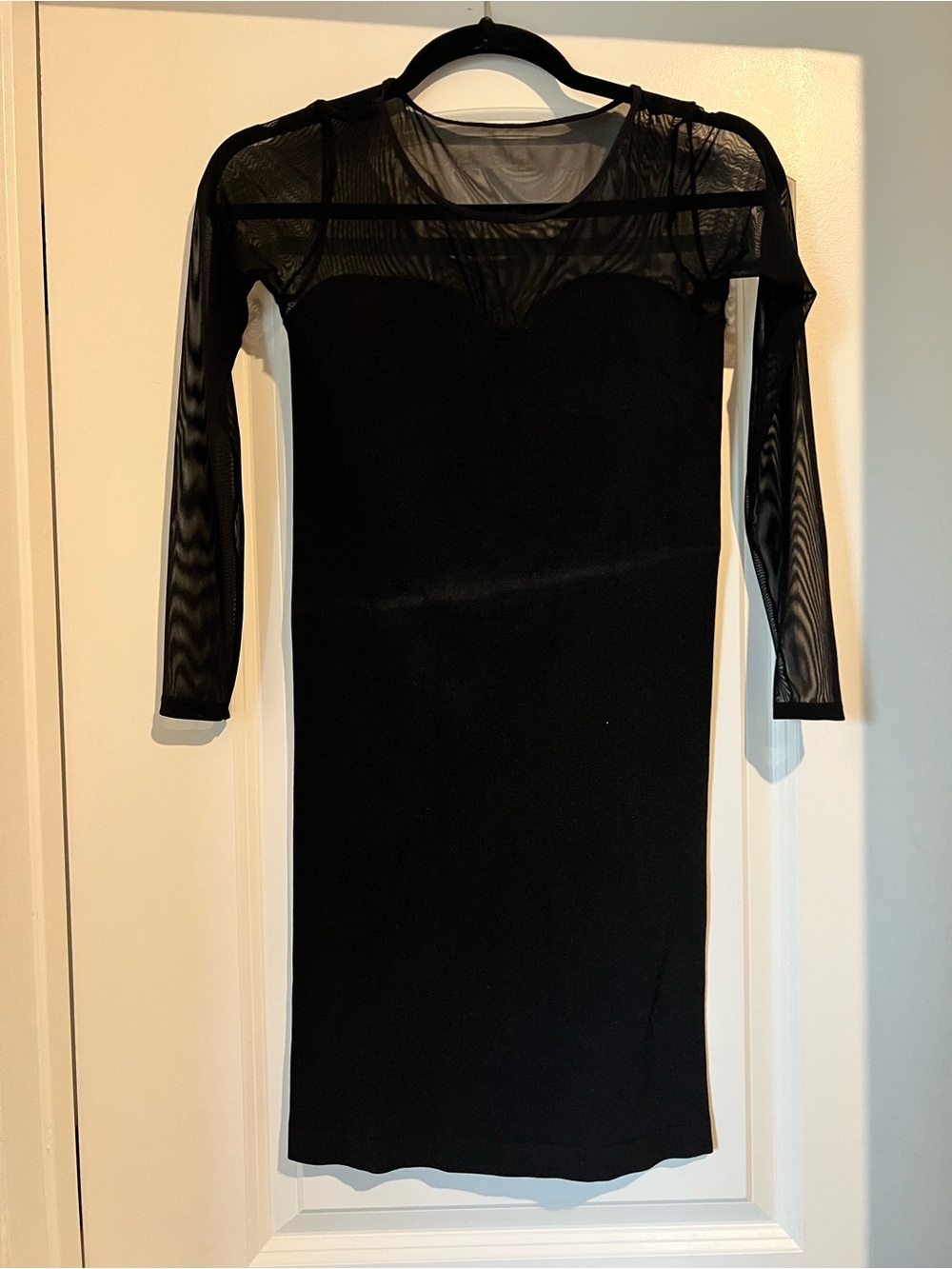 bebe Black Sheer-Yoke Long Sleeve Mini Dress